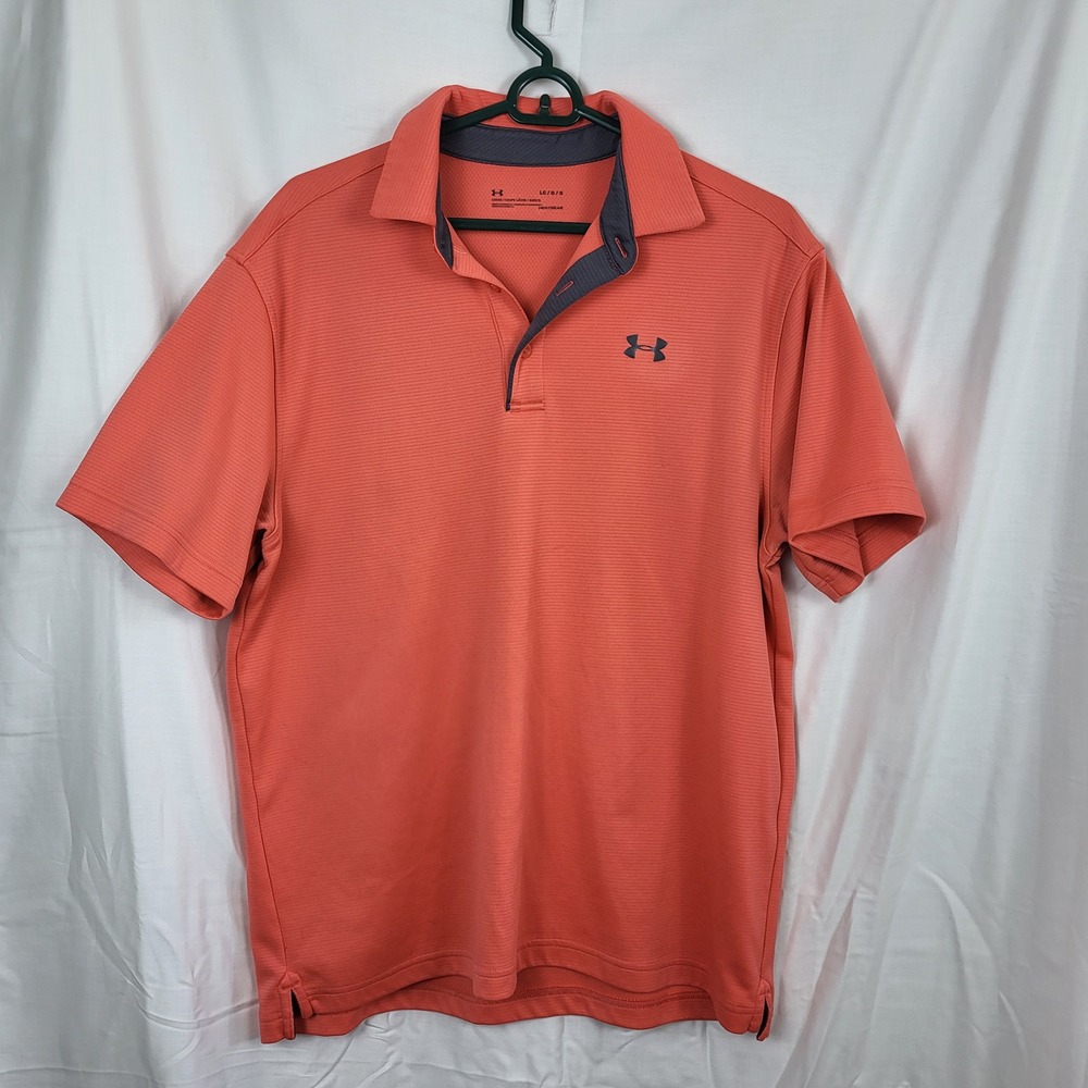 Under Armour HeatGear Polo Shirt Mens Large Orange‎ Athletic Golf Performance